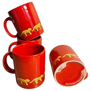 Waechtersbach 4 Vintage Coffee Mugs Red Cheetah Leopard Print Red Made in Spain